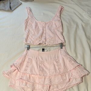 Pink Cropped Top and Skirt Set
